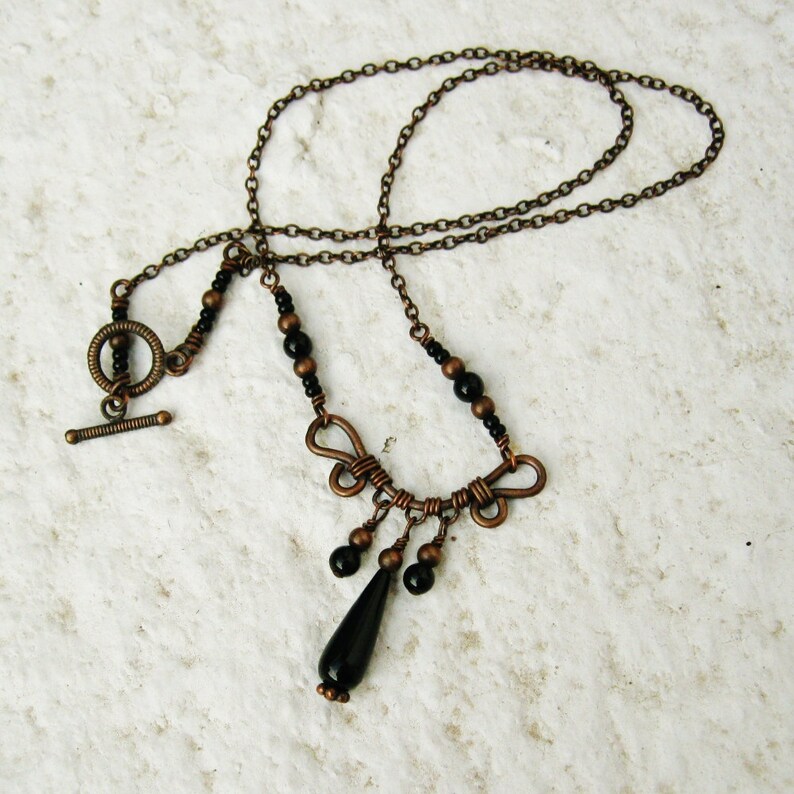 Wire Wrapped Necklace with Antiqued Copper and Black Onyx Etsy