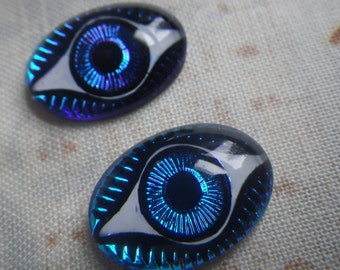 Bermuda Blue Wide Eye 18X13mm Oval Glass Cabochons 2 Pcs