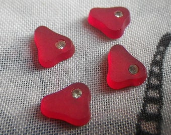 Sweet Red Pear West German Vintage Frosted Glass Cabochons with Rhinestones 8x6mm 1950s 6 Pcs
