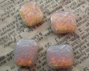Vintage Pink Harlequin Glass Opal 16x12mm Octagon Pointed Backs 4 Pcs