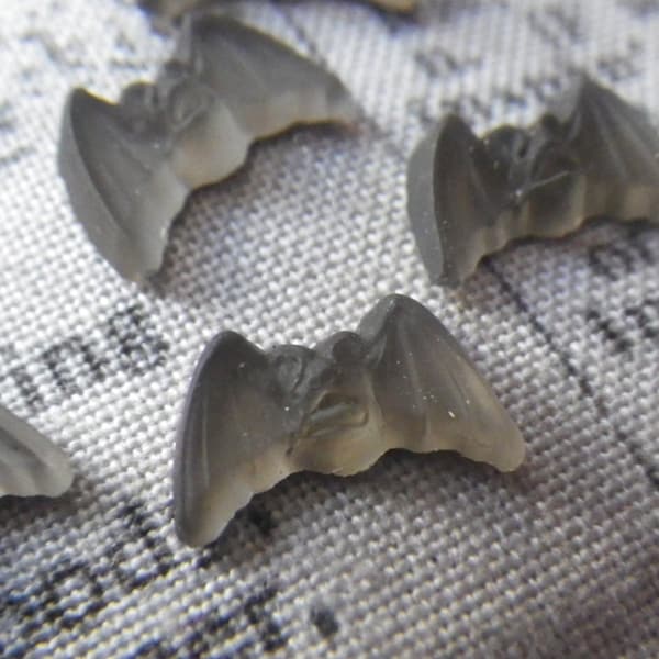 Matte Black Vintage Glass Bat Cabochons 11mm Foiled Flatbacks 12 Pcs