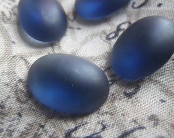 Silver Plated 2-Loop Setting Qty 1 Vintage 25x18mm Glass Dk Blue Striped Oval