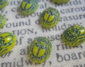 Opaque Yellow and Blue Vintage Glass Scarab Cabochons 8x6mm 8 Pcs