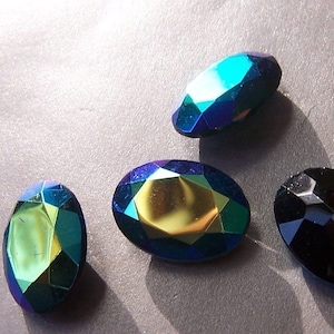 Jet AB Faceted Vintage Glass 18x13mm Oval Rhinestone Gems 4 Pcs
