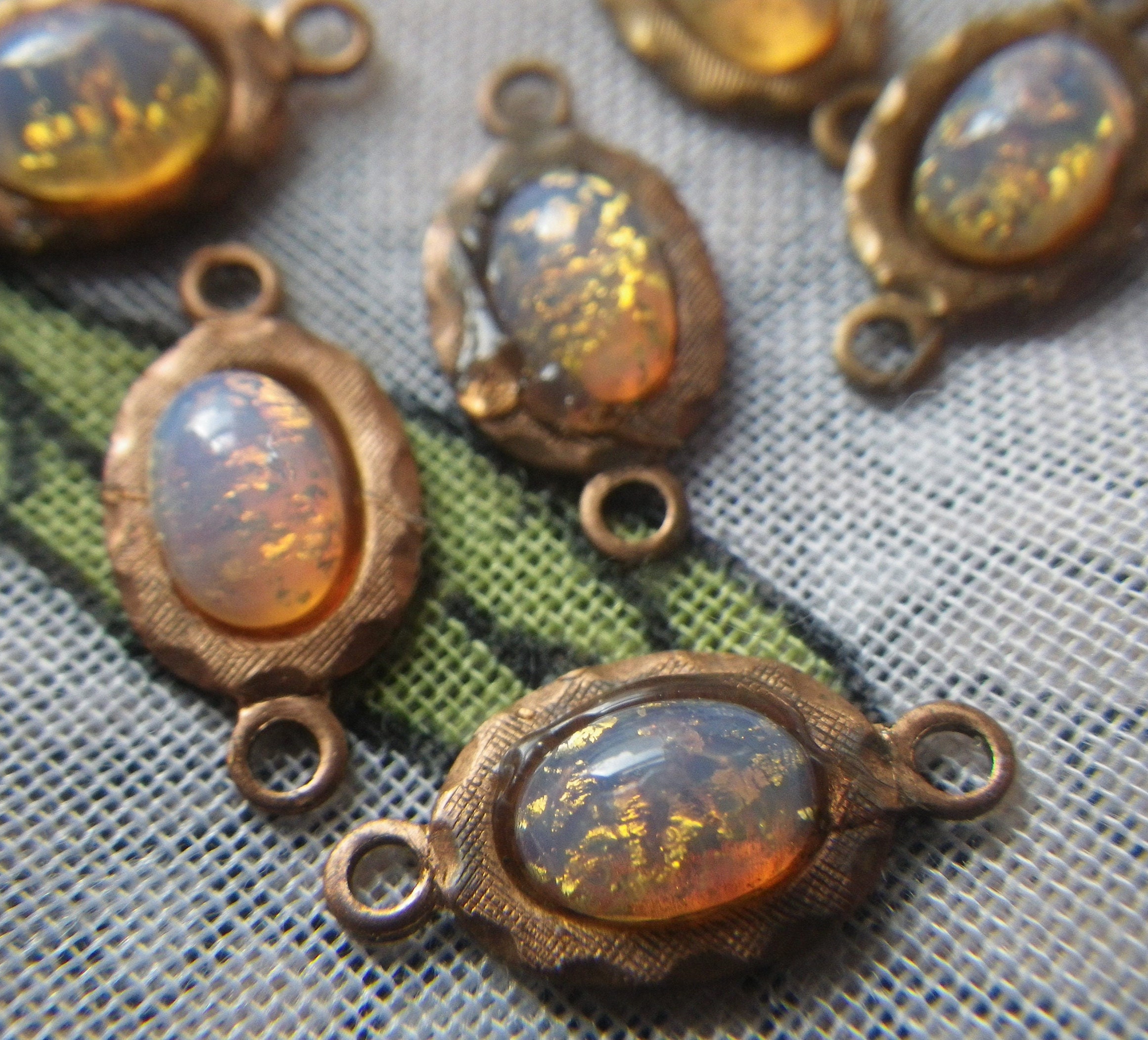 Pink Harlequin Opal Tiny Brass Ox Links 6x4mm Cabs 6 Pcs