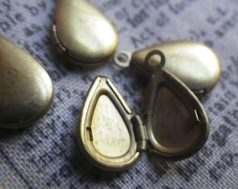 Tiny Teardrop Pear Shaped 14x9mm Brass Charm Locket 6 Pcs