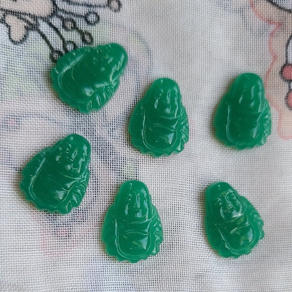 Buddha Jade Green Vintage Japanese 10x8mm Glass Cameos 6 Pcs