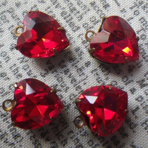 Siam Ruby Red 10mm Faceted Glass Heart Drops 4 Pcs image 3