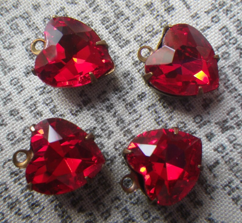 Siam Ruby Red 10mm Faceted Glass Heart Drops 4 Pcs image 3
