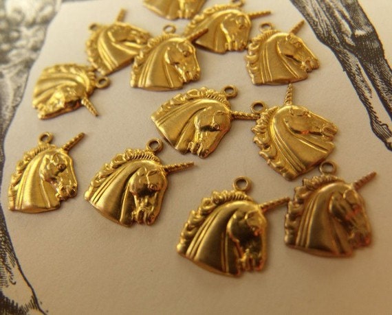 Unicorn Tiny Profile Brass Charms 12X10mm 12 Pcs