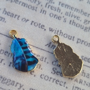 Printed Blue Jay Feather Charms 19x11mm Gold Plated Bronze 6 Pcs