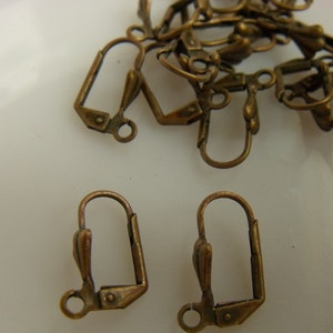 Antiqued Gold Brass Leverback Ear Wires with Shell 12 Pcs