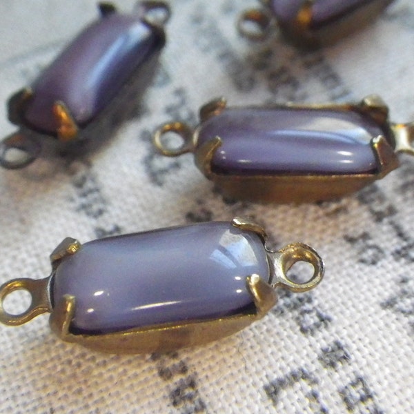 Dark Purple Moonstone 10x5mm Baguette Vintage Glass Brass Ox Earring Drops