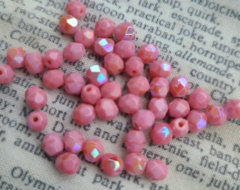 Pink Opal AB 5mm Round Fire Polished Glass Beads 50 Pcs