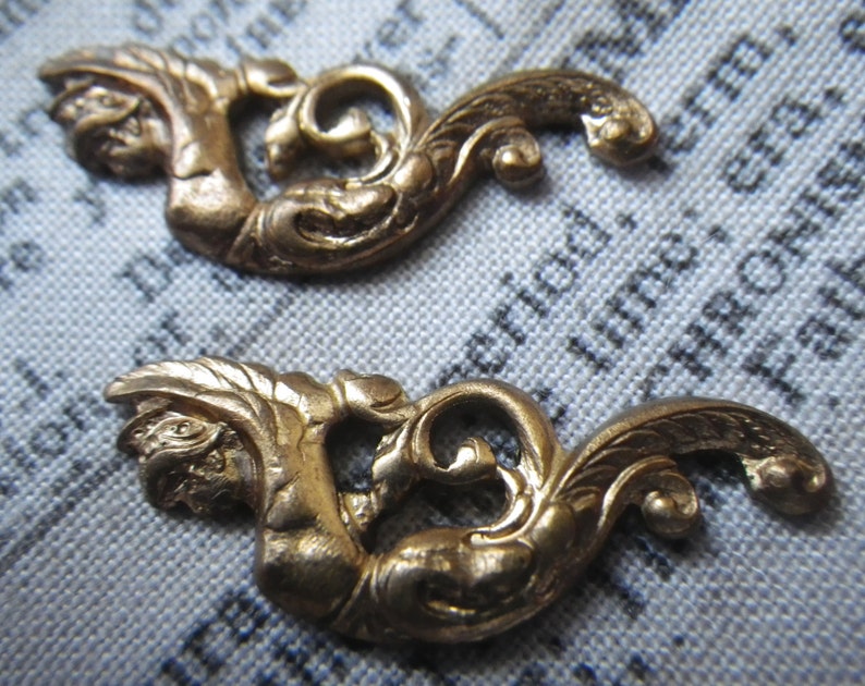 Harpy Rampant Patina Brass Charms 27x10mm 4 Pcs