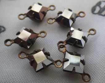 Comète argentée Argent Preciosa, connecteurs carré 5 mm en laiton, deux boucles, 6 pièces