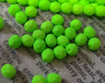Neon Lime Green 6mm Round Fire Polished Glass Beads 25 Pcs
