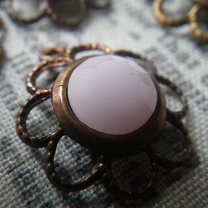 Rose Alabaster Crystal Loopy Flower Brass Ox 4 Pcs