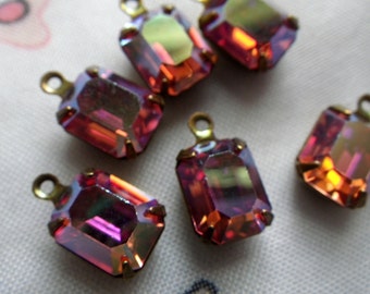 Vintage Rose AB 10x8mm Crystal Octagon Brass Ox Drops 4 Pcs