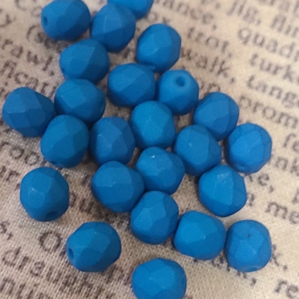 Neon Electric Blue 6mm Round Fire Polished Glass Beads 25 Pcs