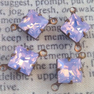 Lavender Opal Foiled Crystal 8mm Square Links 4 Pcs