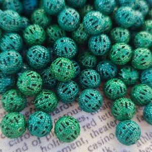 Shades of Green Filigree Spacer Bead 8mm Rounds 15 pieces