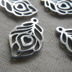 Peacock Feather Charms 18x11mm Stainless Steel 4 Pcs