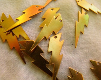 Lightning Bolt Brass Charms 25x7mm 6 Pcs