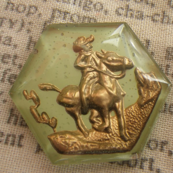 Sagebrush Cowboy Gold On Green Hexagonal Intaglio 24mm 1 Pc