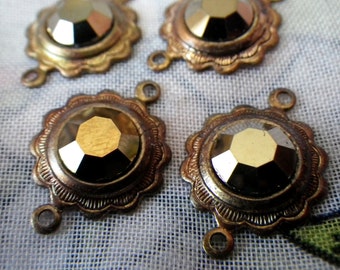 Monte Carlo Metallic Golden Preciosa Crystal Sunflower Connectors Two Loops 4 Pcs