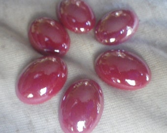 Brick Red Luster 18x13mm Oval Glass Cabochons 6 Pcs