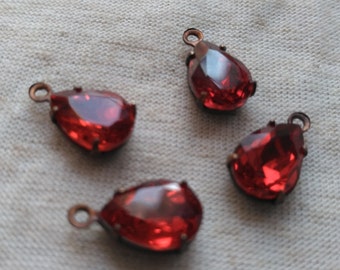 Ruby Red 10x7mm Pear Drops 4 Pcs