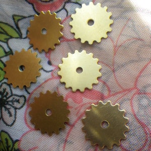 Small Solid Sprockets Gear or Cog Charms Brass Stamp Blanks 16mm 6 Pcs image 2
