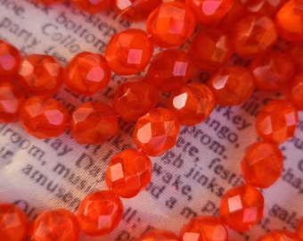 Orange Opal 8mm Round Fire Polished Glass Beads 25 Pcs