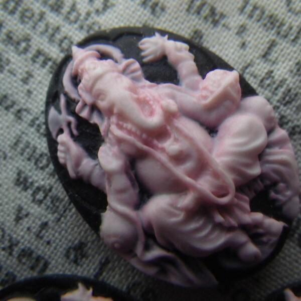 Ganesha Black and Pink 25x18mm Plastic Cameos 4 Pcs