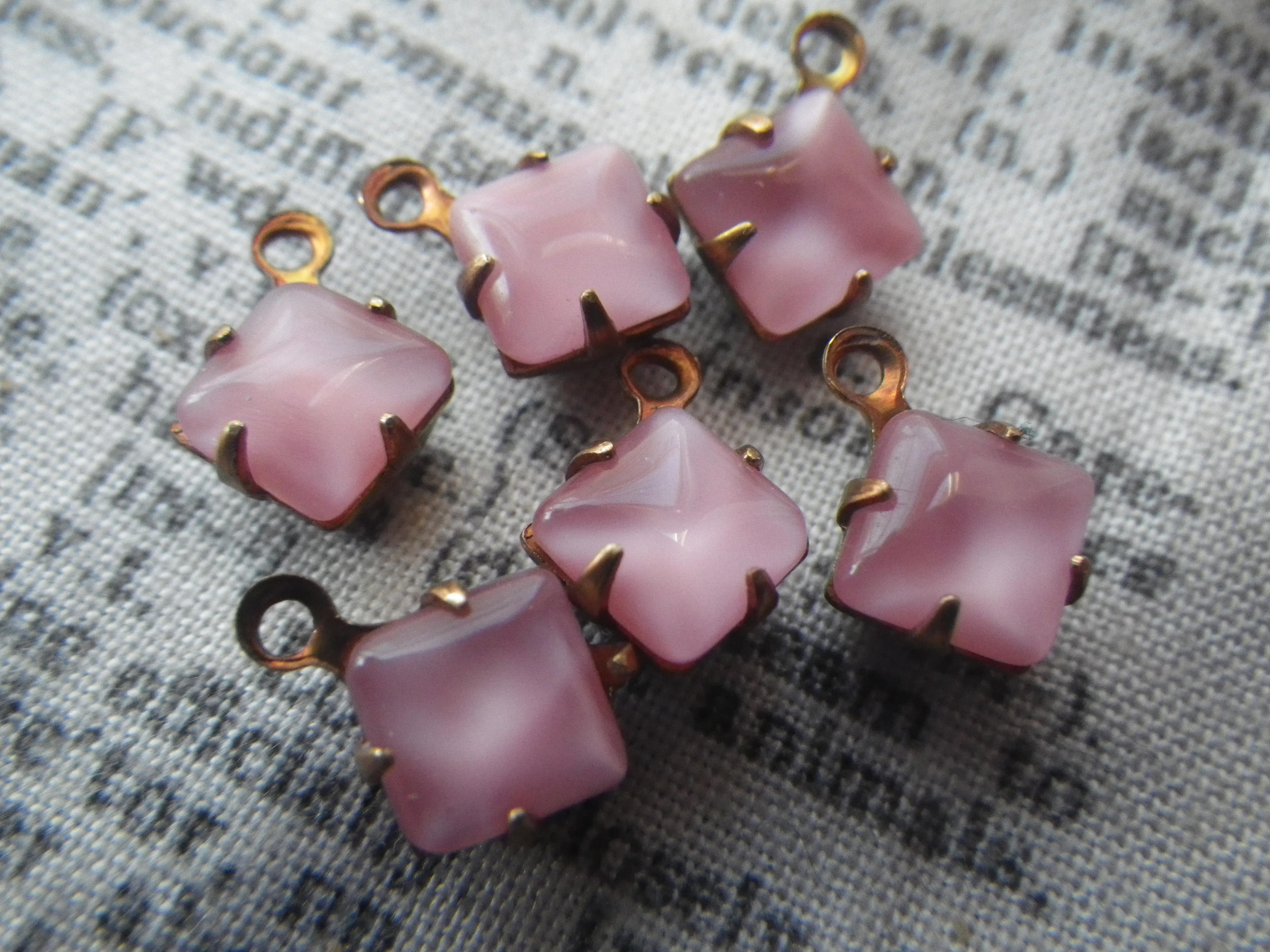rose-pink-moonstone-6mm-square-vintage-glass-drops-one-ring-6-pieces-etsy