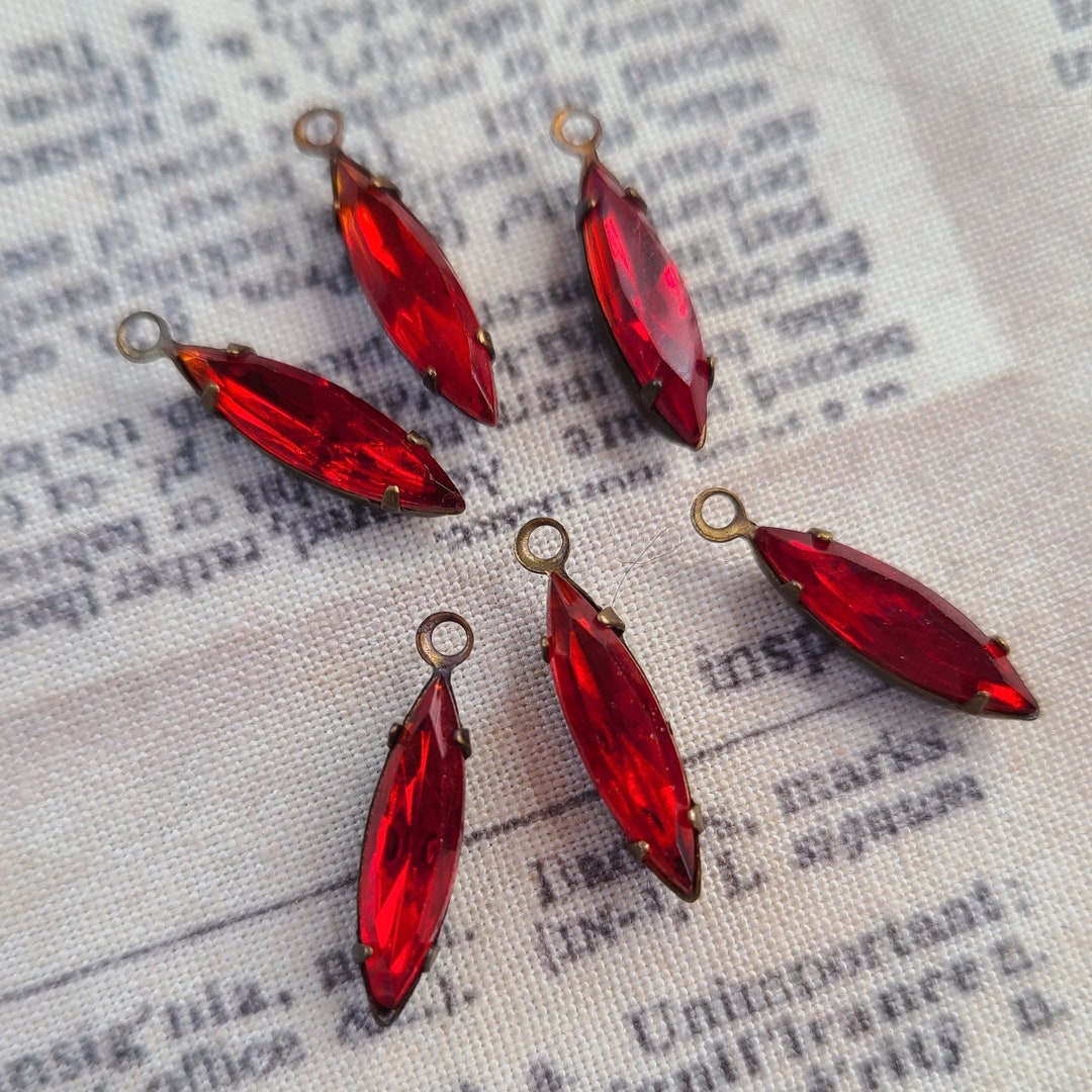Ruby Red 15x4mm Glass Navette Earring Drops One Loop Brass Ox 6 Pcs - Etsy