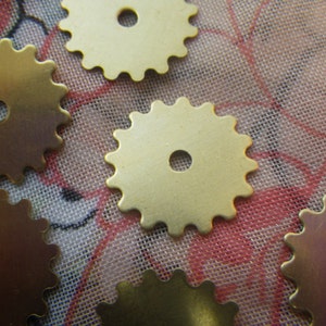 Small Solid Sprockets Gear or Cog Charms Brass Stamp Blanks 16mm 6 Pcs image 1
