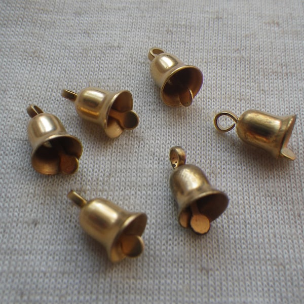 Tiny Vintage Brass Bell Charms 7mm 6 Pcs
