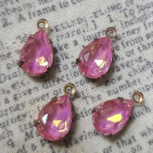 Sunset Pink Opal 10x7mm Pear Glass Drops Brass Ox 4 Pcs