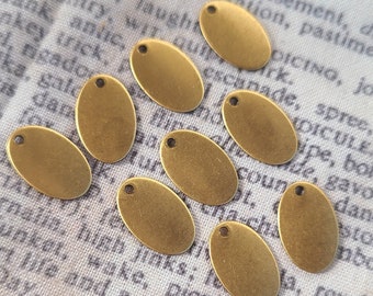 Vintage Bright Brass Oval Lightly Dapped Blanks 15mm Charms 10 Pcs