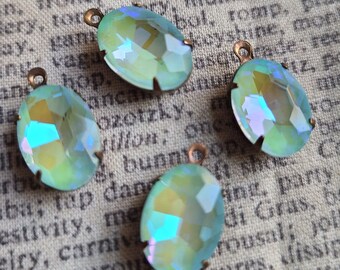 Electric Aquamarine 14x10mm Faceted Glass Oval Drops 4 Pcs