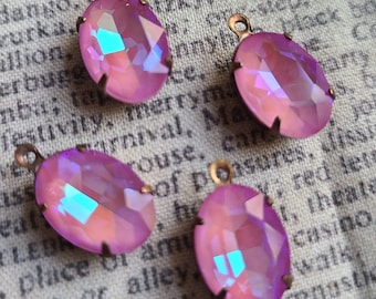 Electric Mauve 14x10mm Faceted Glass Oval Drops 4 Pcs