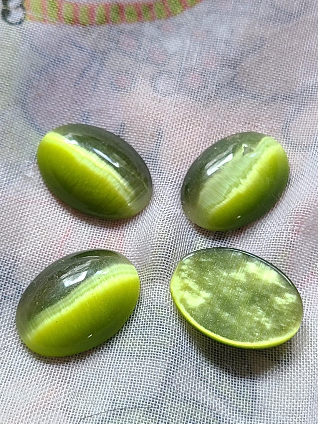 Forest Green Chatoyant 18x13 Oval Vintage Glass Cab Top Rhinestones 4 ...