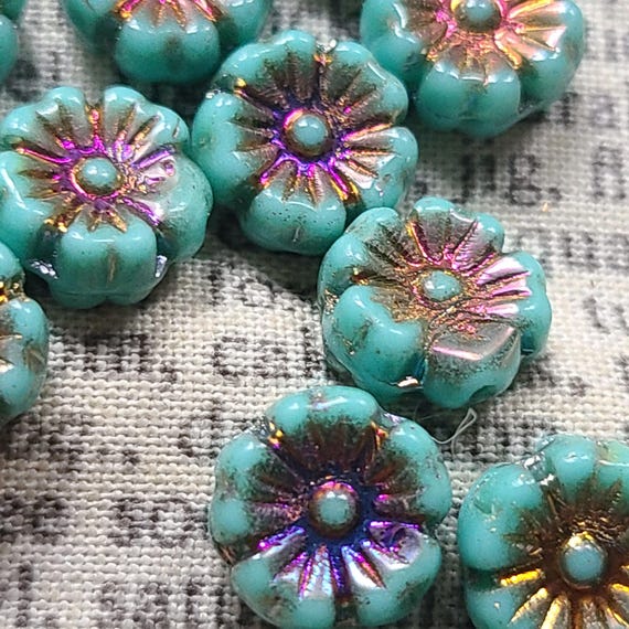 Tea Green With AB Finish Hibiscus Flower 9mm Beads 16 Pcs