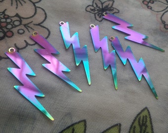 Rainbow Plated Lightning Bolt 38mm Aluminum Charms 6 Pcs