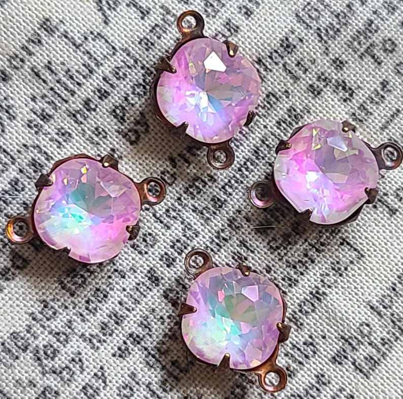 Baby Pink Sparkle Rounded Square 8mm Brass Ox Connector Two Loops 4 Pcs ...