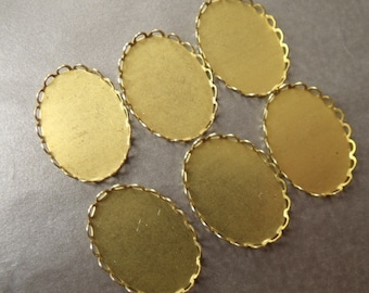 Scalloped or Lace-Edged 25X18mm Oval Brass Settings 6 Pcs