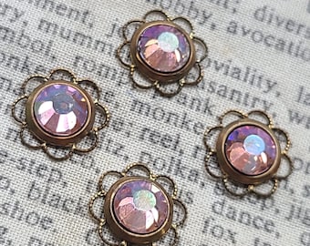 Rose Opal AB 34SS 7mm Crystal Open Sunflower Connectors Brass Ox 4 Pcs