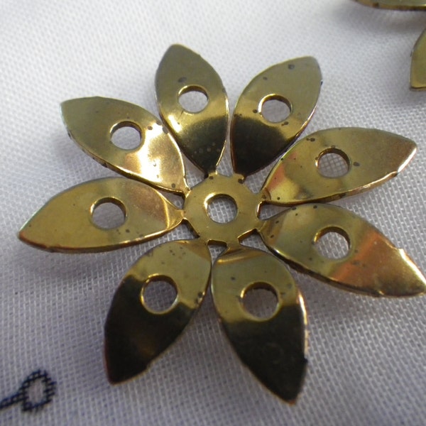 Mod Daisy Pierced Dapped Brass Stampings 32mm 4 Pcs